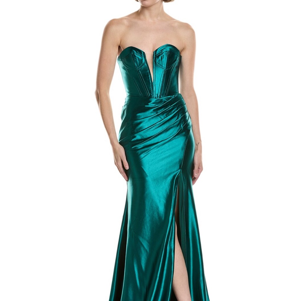 Jovani Strapless Teal Gown
